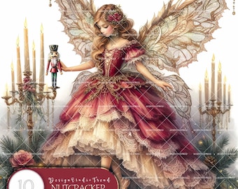 Nutcracker Ballet Fairy Christmas ClipArt: 10 Watercolor PNG Images (Commercial Use)
