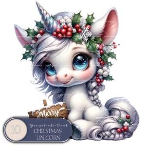 Collection de cliparts licorne au pays des merveilles de Noël - voyage magique de 10 motifs glacés enchantés pour des créations par sublimation - usage commercial