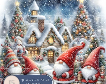 Christmas Gnome Village Art Print: Winter Wonderland Holiday Decor (Digital Download)