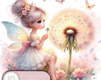 Löwenzahn Fee Clipart: Wunderliche Blumendesigns (PNG, Kommerzielle Nutzung)