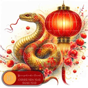 Conjunto de clipart de símbolo de cobra do ano novo chinês – 10 designs mágicos para decoração de berçário e chá de bebê – Não transparente - Uso comercial