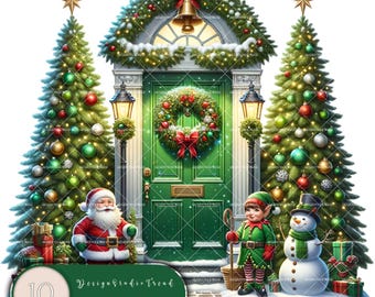 Christmas Doors Clipart: 10 Holiday PNG Files, Fairytale Art (Commercial Use)