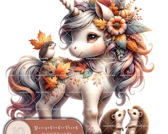 Wald Einhorn Clipart: Pastell Herbst PNG Bilder (kommerzielle Nutzung)