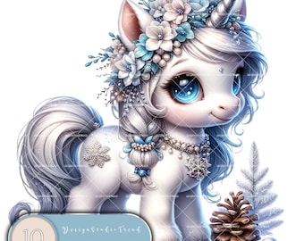 Frozen Unicorn Clipart Set: Winter Baby Unicorns (Commercial Use) (Instant Download)
