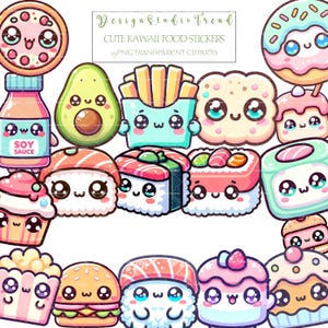 Cute Kawaii Food Clipart Set - 29 pcs Adorable Cartoon Illustrations, Sweet Vector Graphics, Whimsical Design Elements - Chibi Style Doodles