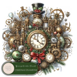 Clipart natalizio incantato Steampunk - 48 illustrazioni natalizie ispirate all'epoca vittoriana - Arte digitale festiva per uso commerciale