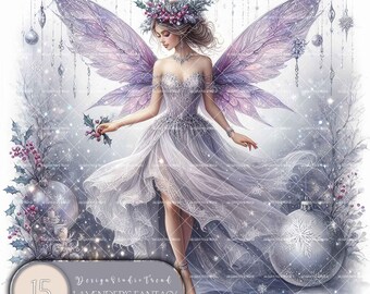 Weihnachts Fee Clipart Set: Lavendel Schneeflocke Designs (digitaler Download)