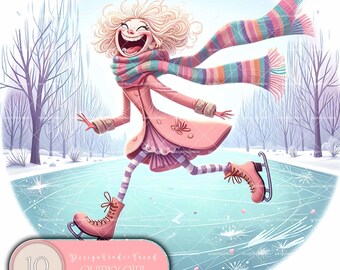 Weihnachten schrulligen Skater Mädchen Clipart - Kinderzimmer Ferien Kunst (PNG)