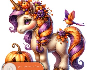 Enchanted Halloween Unicorn Clipart Collection - 10 Magical Designs for Sublimation & Fall Creations - Commercial Use
