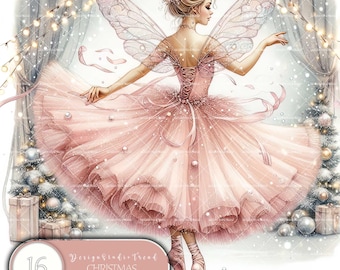 Zuckerfee-Ballerina-Clipart: Winterliche Kinderzimmerdekoration (16 PNG)