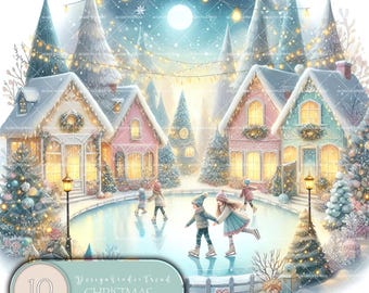 Christmas Ice Skating Clipart: 10 PNG Winter Wonderland Graphics (Commercial Use)