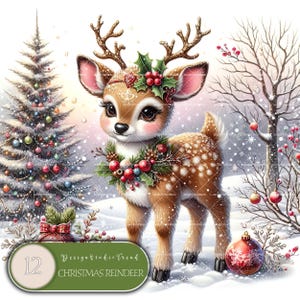 Enchanted Christmas Reindeer Wonderland Clipart Set für Babyparty & Kinderzimmer Dekor - 12 Magische Designs - Nicht transparent - Kommerzielle Nutzung