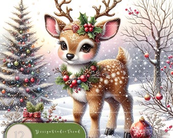 Christmas Reindeer Clipart Set: Watercolor Nursery Designs (Digital Download)