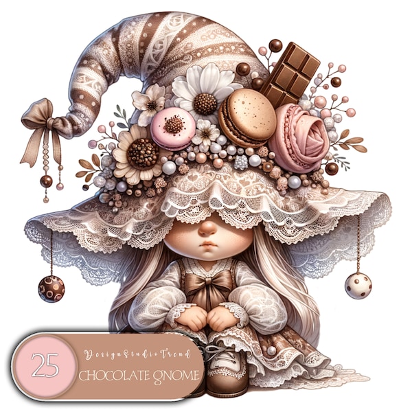 Enchanted Chocolate Fairy Gnome - 25 pcs Floral Fantasy Designs for Sublimation and Spring Creations - Commercial Use