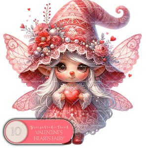 Clipart hartenfee Valentijnsdag - 10 unieke harten sprookjesontwerpen - babyshower kinderkamer kunst aan de muur - transparant - commercieel gebruik