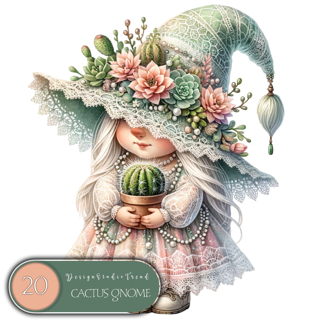 Enchanted Cactus Gnome Desert Blossom 20pcs Whimsical Female Gnome