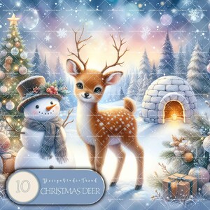 Magisches Weihnachten Reh Schneemann Wunderland Clipart Set für Babyparty & Kinderzimmer Dekor - 10 Nicht transparente Designs - Digital Download