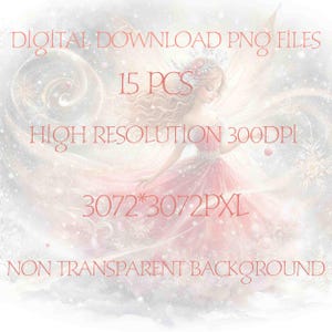 May include: A digital download of 15 high-resolution PNG files featuring a winter fairy with a pink dress and a crown. The image is 3072 x 3072 pixels and 300 DPI. The background is non-transparent.