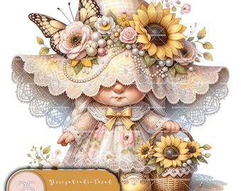 Enchanted Sunflower Fairy Gnome - 25 pcs Floral Fantasy Designs for Sublimation and Spring Creations - Commercial Use