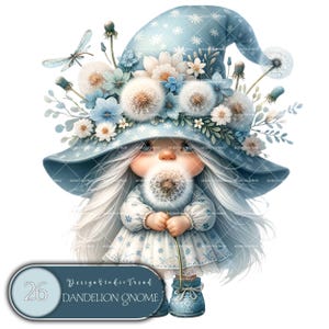Nain pissenlit - 26 pièces enchanteur ensemble de cliparts nain féminin - décoration magique pour chambre d'enfant, amis à l'heure du coucher, admirateurs de gnomes, design par sublimation