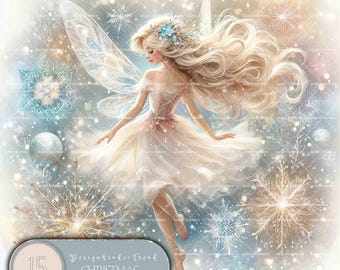 Christmas Fairy Clipart Set: 15 Snowflake Designs (Commercial Use)