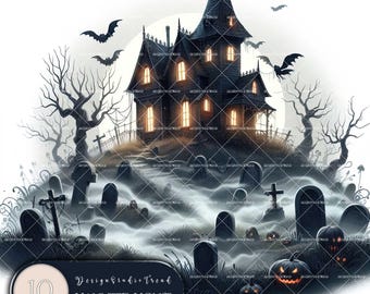 Haunted House Clipart Set: Halloween Nursery Decor (Digital Download)