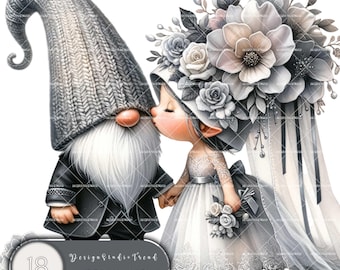 Wedding Gnomes Clipart Set: Enchanted Garden Illustrations (18pcs) (Digital Download)
