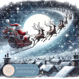 Clipart enchanteur de Noël avec le traîneau du Père Noël – Décoration festive pour baby shower et chambre d'enfant – 10 designs magiques à usage commercial