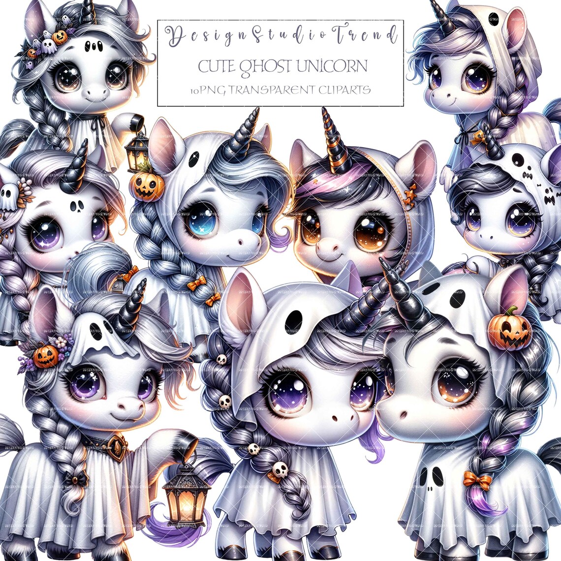 Ghost Unicorn Clipart: 10 Magical Halloween Pngs (commercial Use) - Etsy