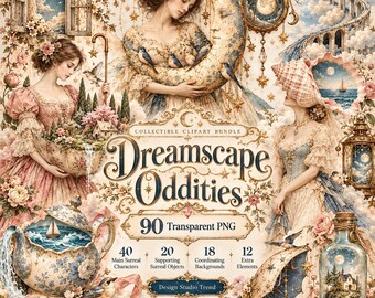 Dreamscape Oddities Clipart - 72 Transparent PNG 18 Backgrounds Surreal Vintage Collage