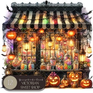 Gothic Halloween Clipart Set: Spooky Candy Emporium PNG Illustrations (Commercial Use