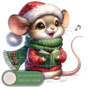Clipart di topolini di Natale - 10 incantevoli design per sublimazione, artigianato e magia delle feste - Uso commerciale