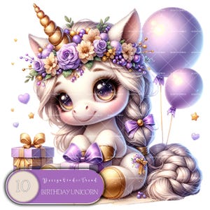 Geburtstag Baby Einhorn Clipart - 10 PNG Pastell Einhörner - Süßes Baby Einhorn Digitaler Download für kommerzielle Nutzung