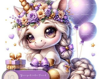 Pastel Baby Unicorn Clipart: Birthday PNG Graphics (Commercial Use)