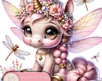 Dragonfly Unicorn Clipart: 10 Pastel PNGs, Commercial Use (Digital Download)