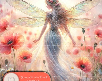 Poppy Fairy Clipart Set: Spring Nursery Decor (10 PNG Designs)