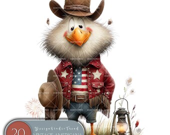 Quirky Cowboy Patriotic Eagle Clipart Set: 4th July 20 PNG Designs (Commercial Use)