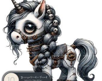 Pastel Zombie Unicorn Clipart – Halloween Magical PNG, Commercial Use (Digital Download)