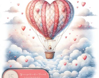Valentine's Day Hot Air Balloon Clipart: Magical Love Designs (15pc)