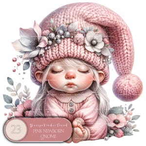 Nain rose enchanté pour nouveau-né - Collection florale de 23 pièces pour une sublimation et des créations printanières - Licence commerciale