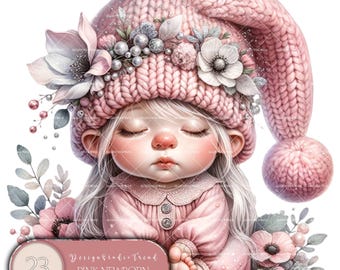 Pink Newborn Gnome Clipart: Floral Fantasy PNG Collection (Commercial License)