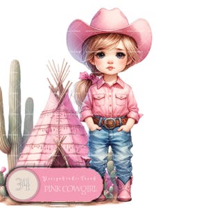Pink Cowgirl-Clipart-Sammlung - 34 Stück pinke Cowgirl PNG-Bilder, ideal für das Handwerk mit einem Western-Thema - hohe Qualität transparent - kommerzielle Nutzung