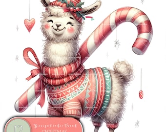 Christmas Llama Clipart: 12 Winter Animals, Festive Designs (Commercial Use) (Digital Download)
