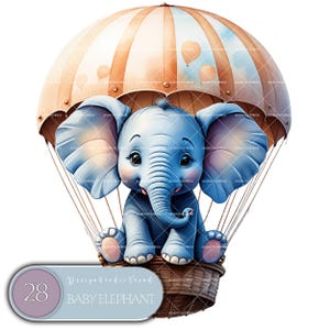Adorable Baby Elephant with Balloons Png - 28pcs Perfect for Baby Shower Invitations and DIY Nursery Projects - Commercial Use