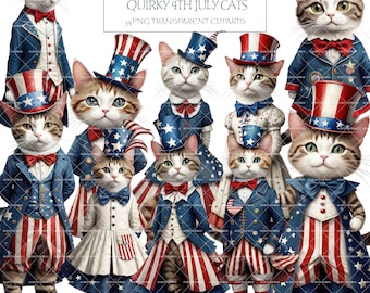 4th of Jul 2018 Katze Clipart:Patratische Papierpuppen (PNG, Kommerzielle Nutzung)