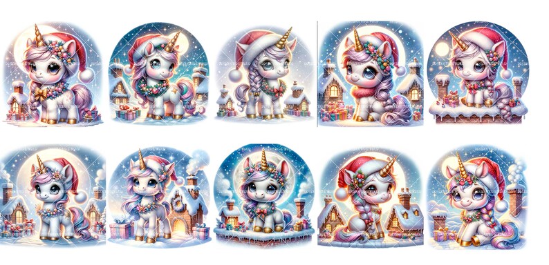Christmas Unicorn Clipart Bundle: Winter Wonderland Art (commercial Use ...