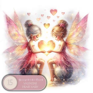 Clipart hart valentijnsfee – 15 unieke ontwerpen met liefdesthema voor babykamer en babyshower – digitale kunst voor knutselen - niet-transparant