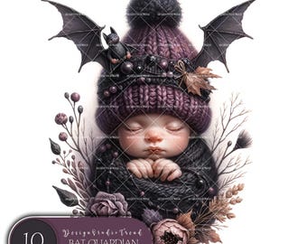 Bat Guardian Gnome Clipart Set – Halloween PNG Illustrations (Digital Download)