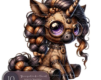 Spooky Voodoo Unicorns - Whimsical Halloween Baby Clipart Set - 10 Spooky PNGs for Commercial Use