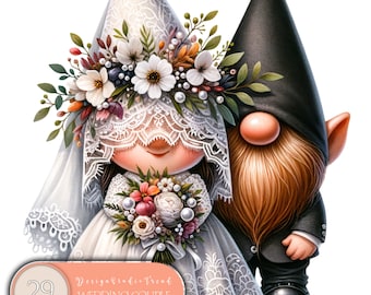 Hochzeit Wichtel Clipart Set: Verzauberter Garten Illustrationen (Digitaler Download)